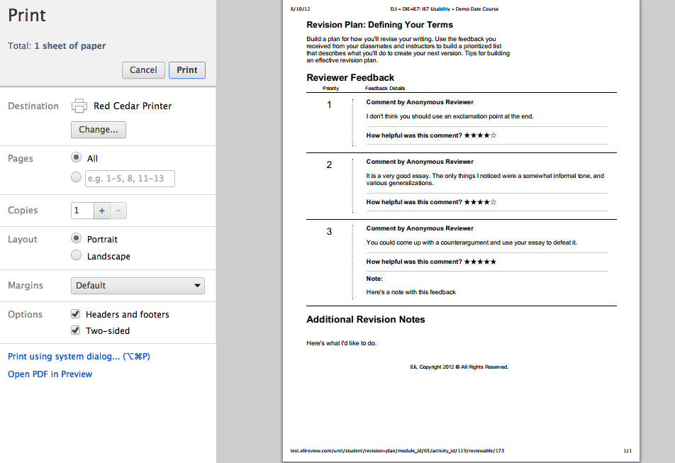 Eli's printable revision plan strips away formatting and produces a very easy-to-read document. This can be printed on paper or saved as a PDF to be saved digitally.