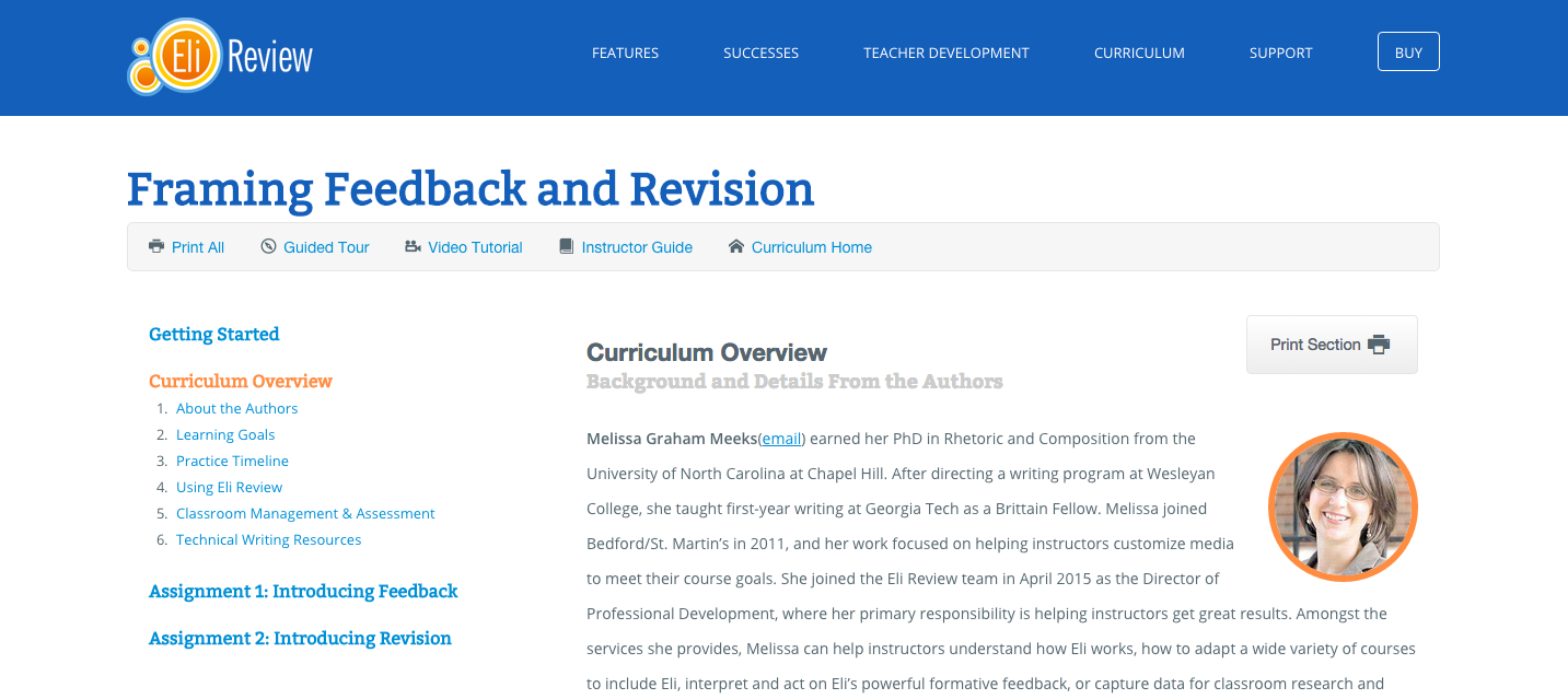 The open-source "Framing Feedback and Revision" available on sandbox.elireview.com. feedback-curriculum