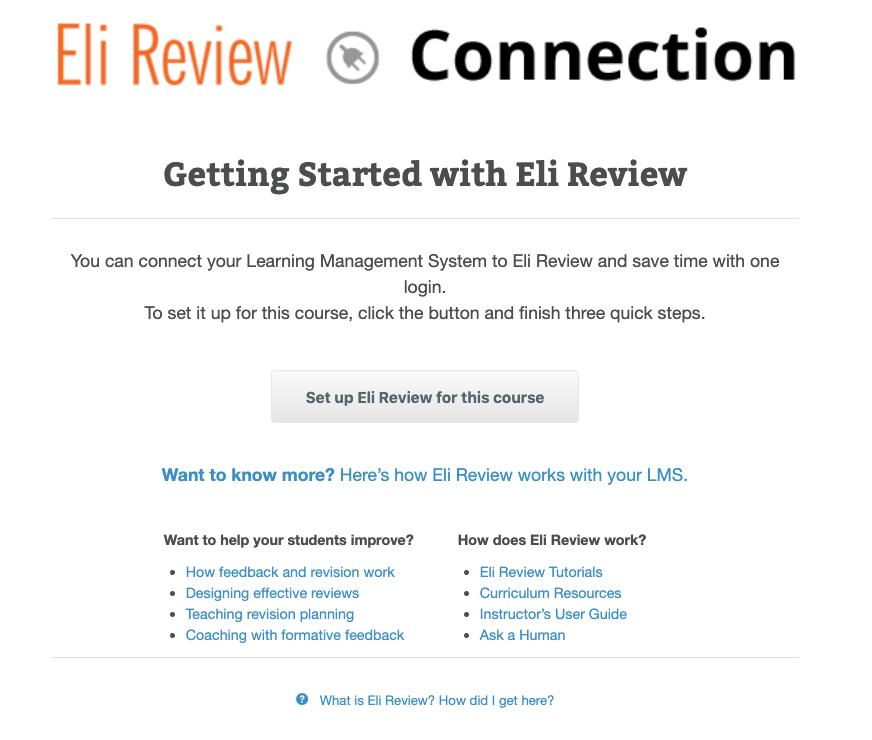 Get Started with Eli Review by clicking the button "Set up Eli Review for this course"