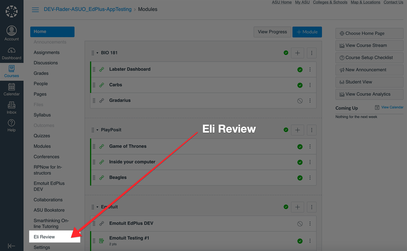 Locate Eli Review in the menu