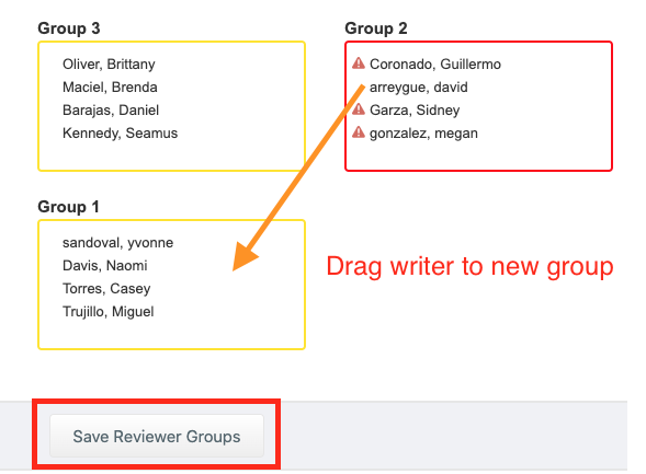 In Edit groups, drag student name to a new group and save.